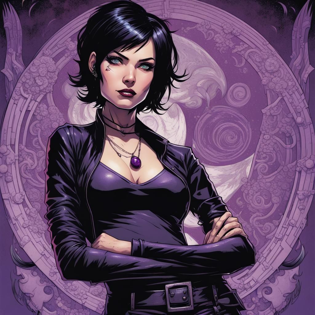 Goth Punk Mage Portrait in Comic Book Art Style