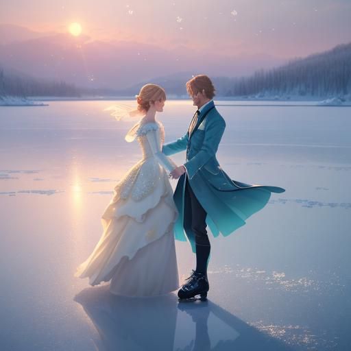 Romantic Couple's Ice Skating Serenade at Sunset