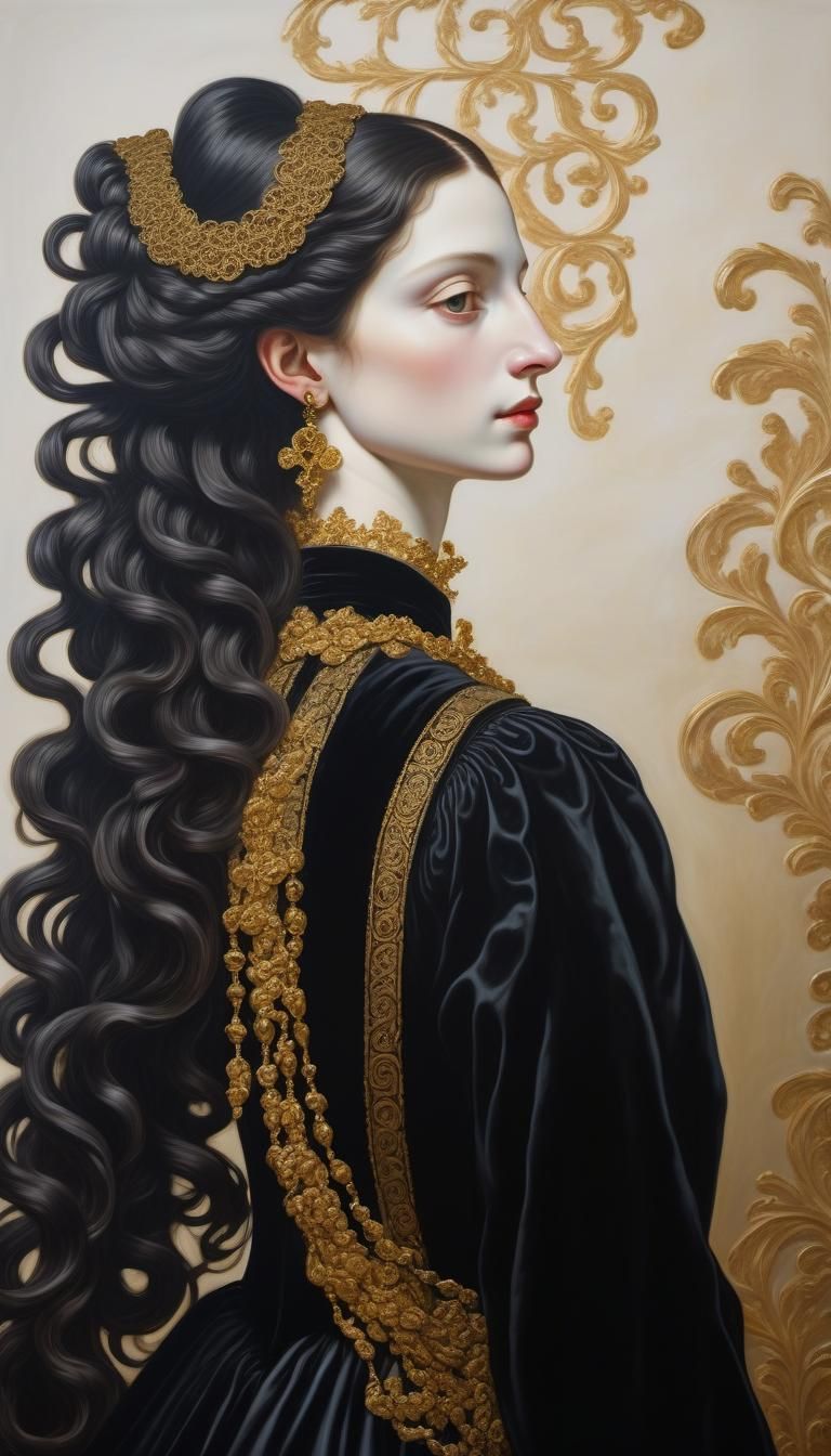 Renaissance Lady Portrait with Velvet Dress