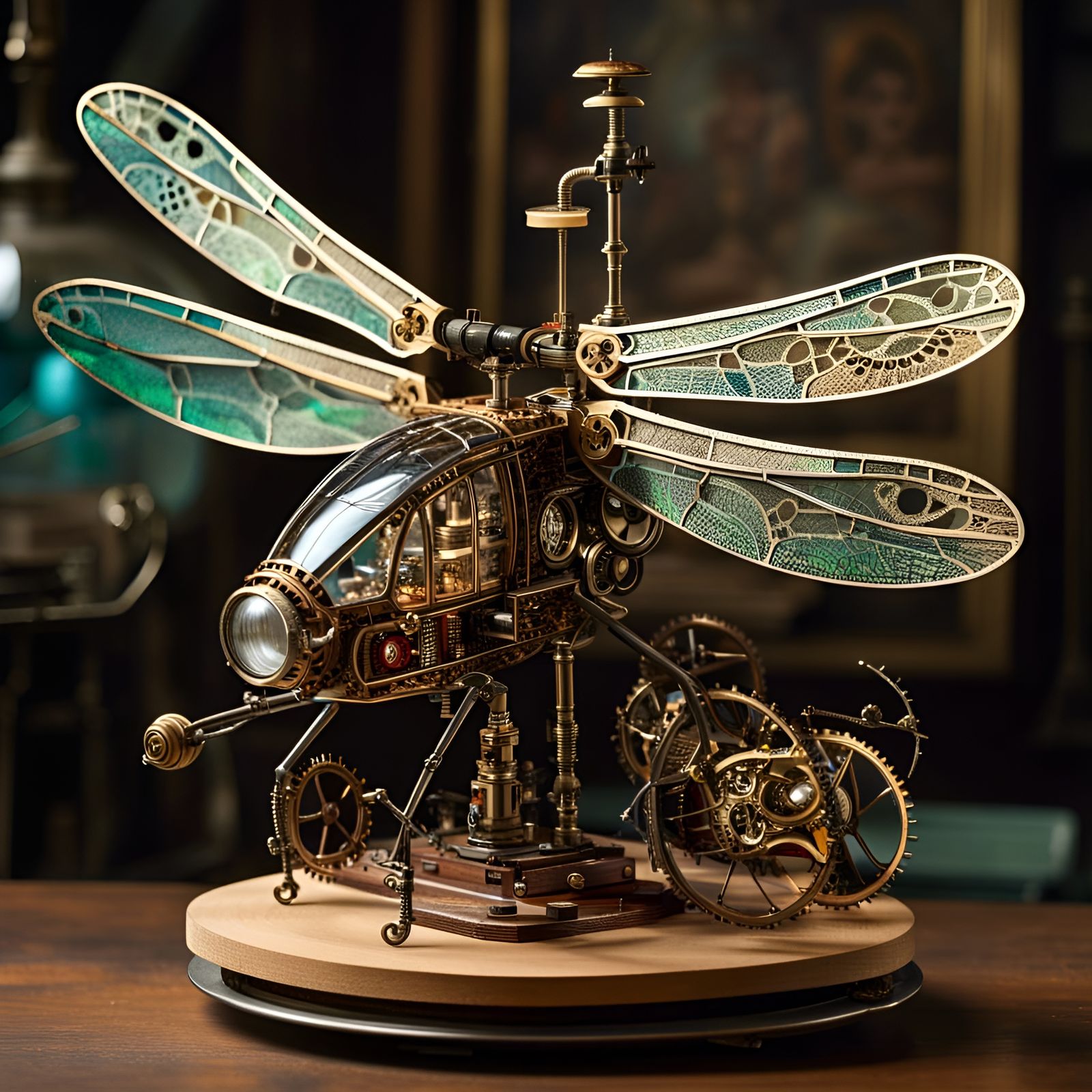 Steampunk Dragonfly Helicopter Automata with Stained Glass