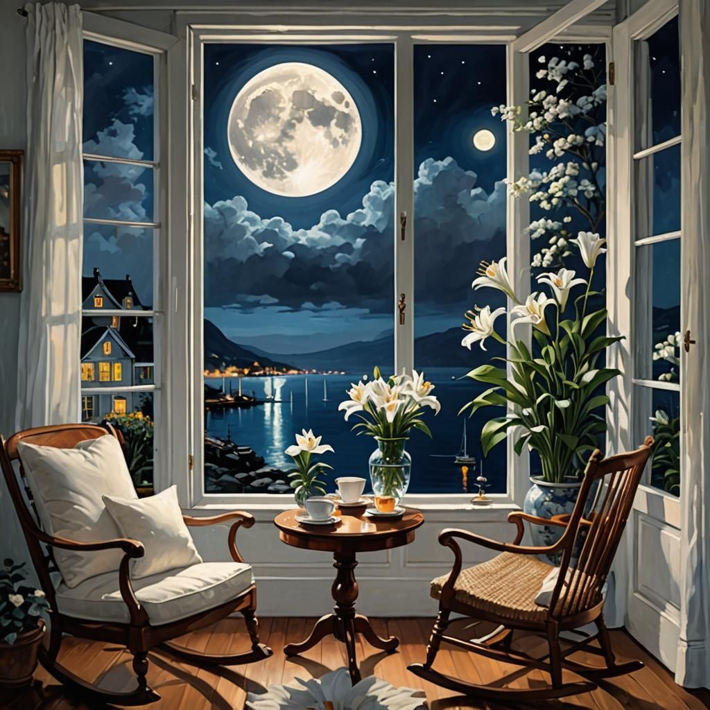 Cozy Night at Home: Abstract Art Harbour Scene