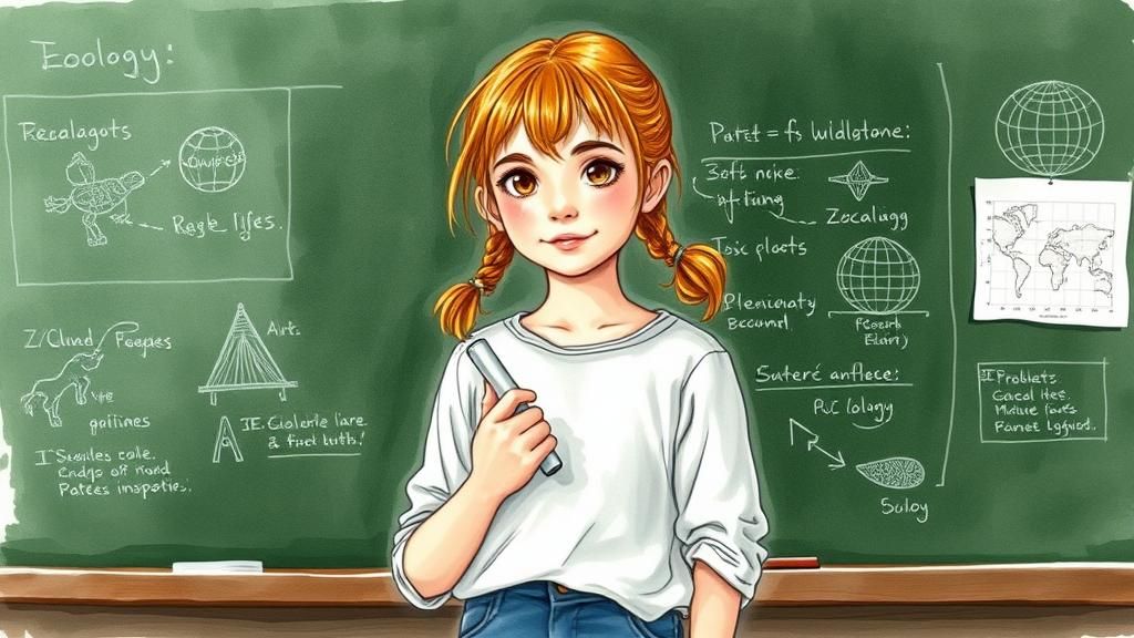 Girl in Zoology Class: Komiks-Inspired Watercolor Illustrati...