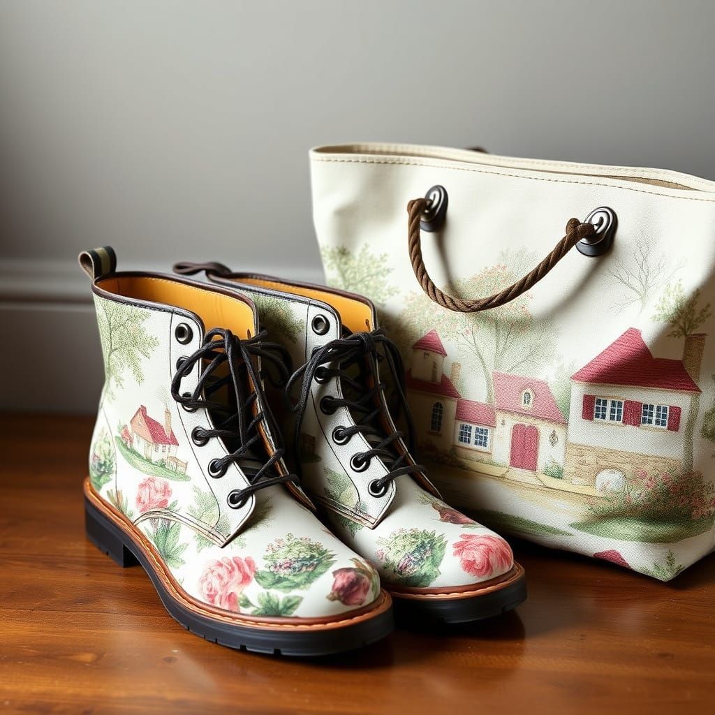 Boots and Bag in Whimsical Cottage Print