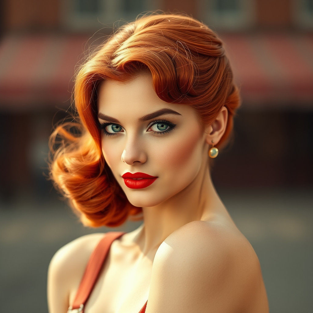 Retro 1940s Pinup Model with Red Hair