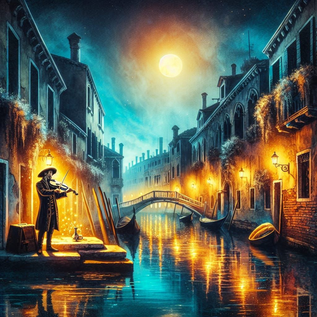 Venice Serenade: A Traditional Oil and Watercolor Painting
