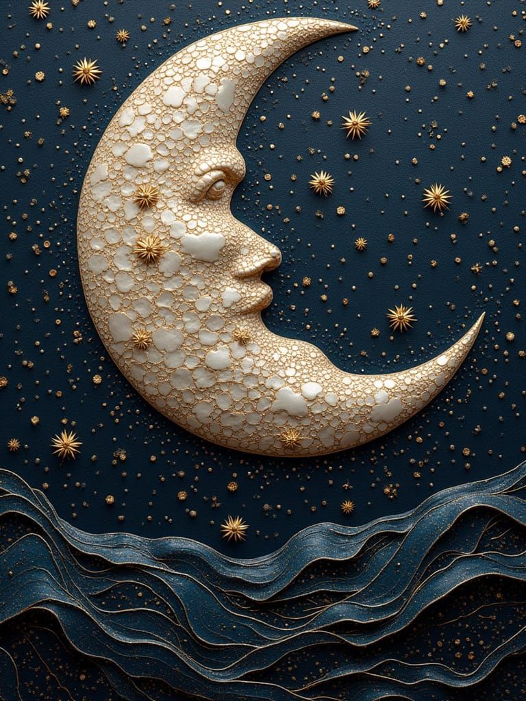 Mooncalf - Embroidery on Lasercut Wood