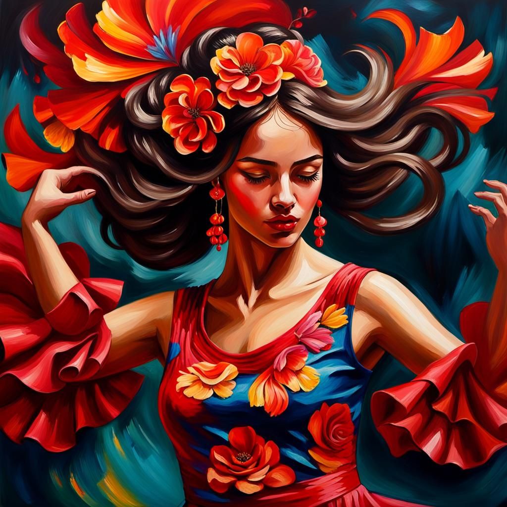 Flamenco Dancer in Impasto Painting Style