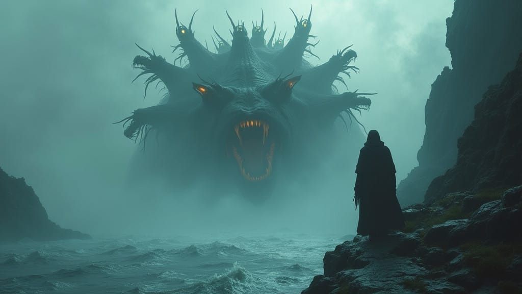 Mythical Scylla Monster Emerges from Dark Ocean Depths