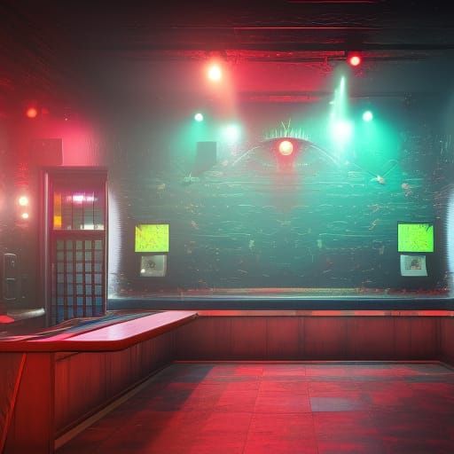 Empty 1990s Nightclub in Detailed Matte Painting