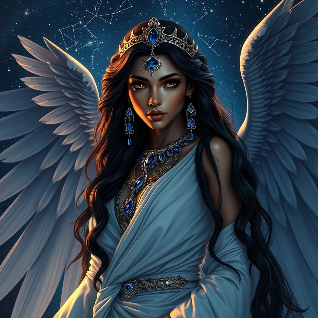 Ishtar, Queen of Celestial Realms, with Majestic Wings and O...