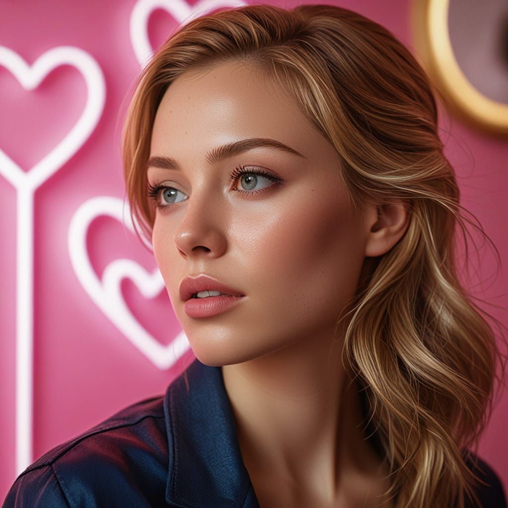 Beautiful Woman Longs for Her Lover in a Softly Lit, Vibrant...