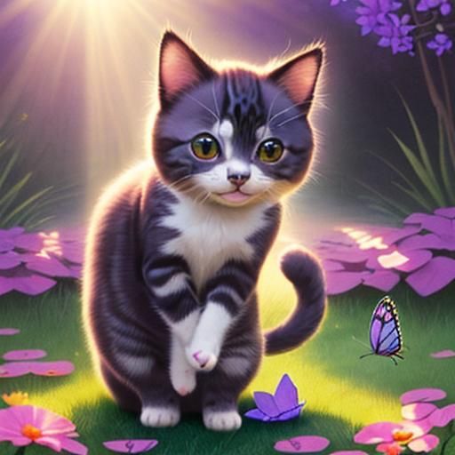 Chibi Cat's Butterfly Morning