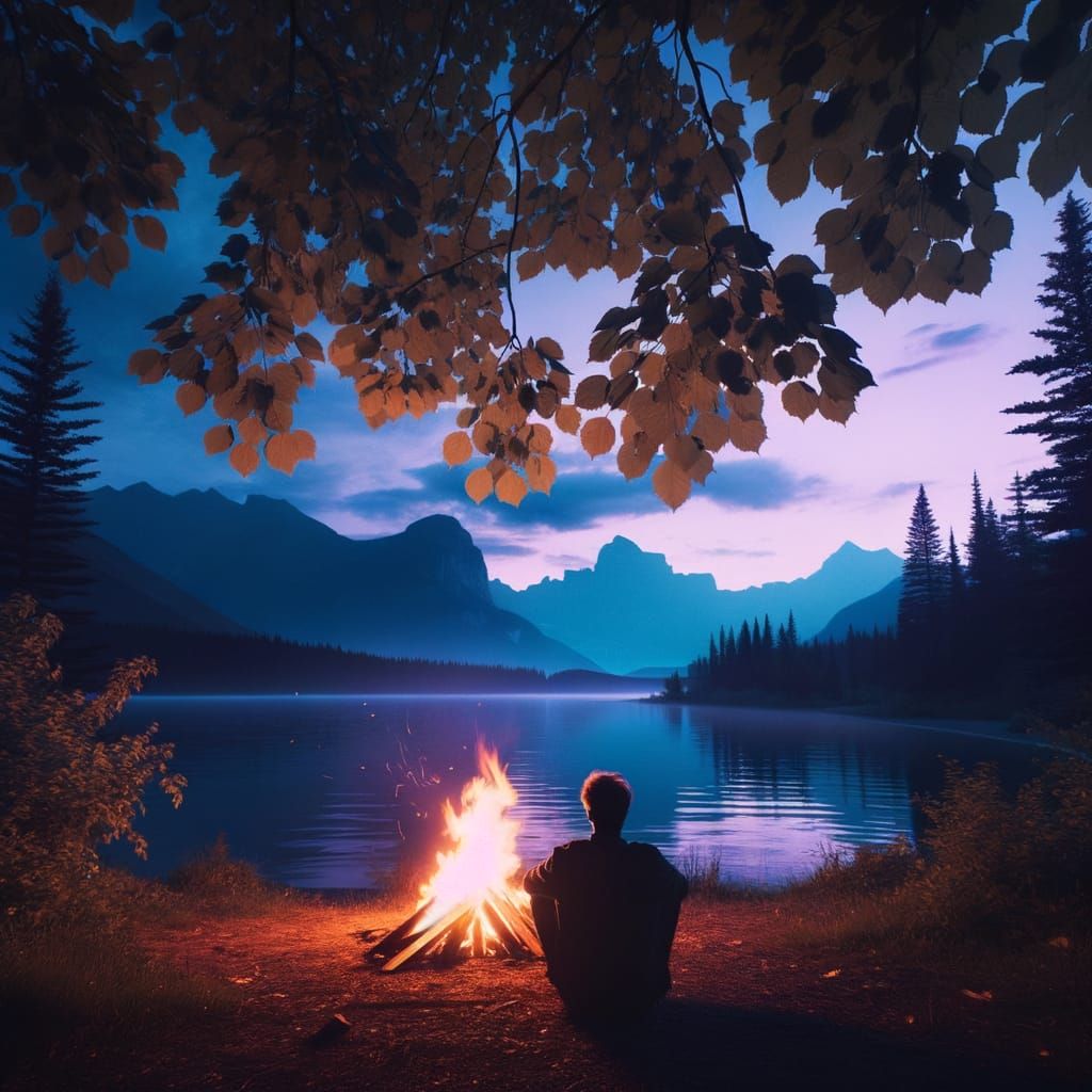 Peaceful Lake Scene at Dusk, as Oil Painting