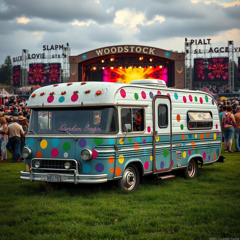 Polka Dot RV at Woodstock Festival in HDR Style