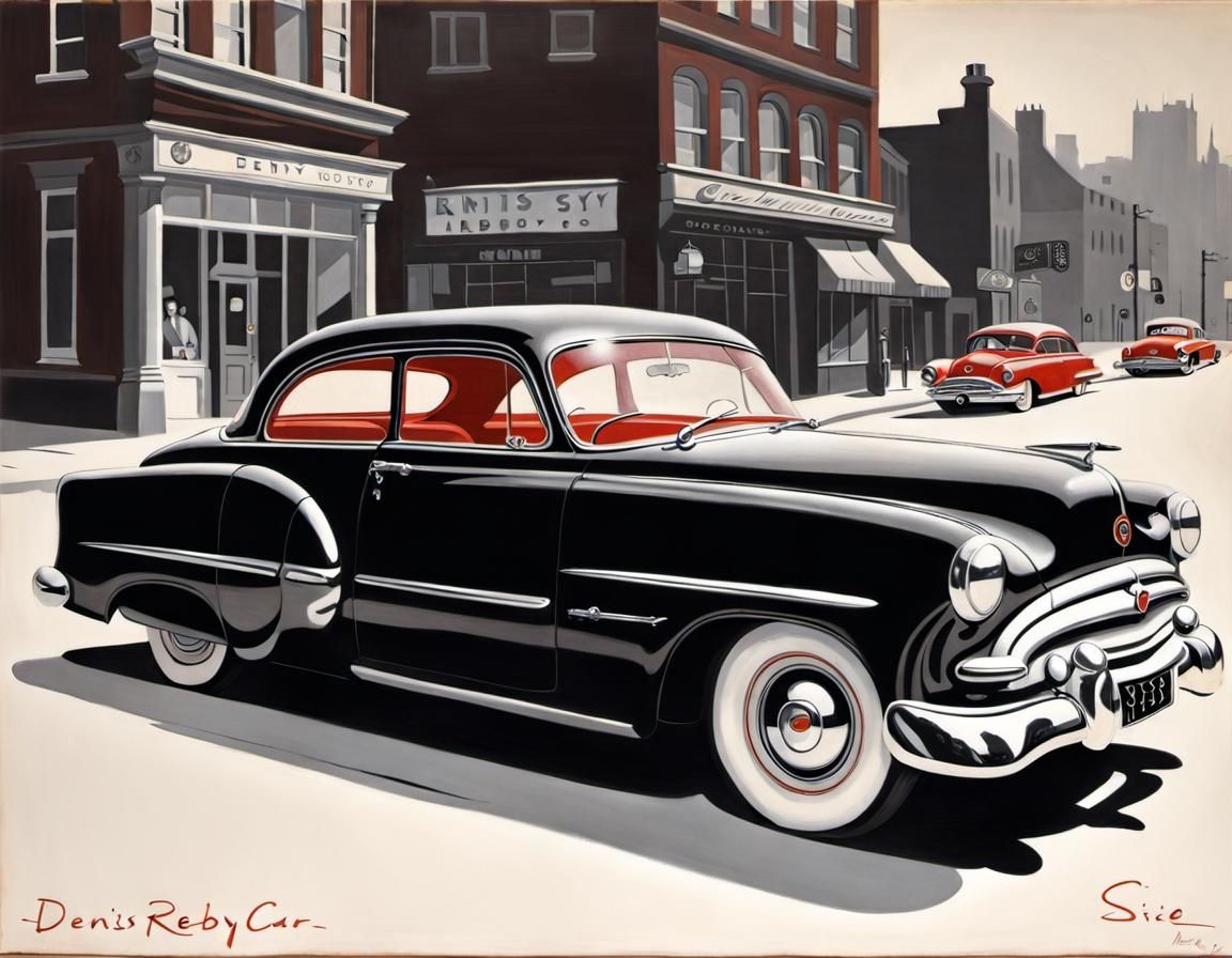 1950s Red Interior Car in Retro Style