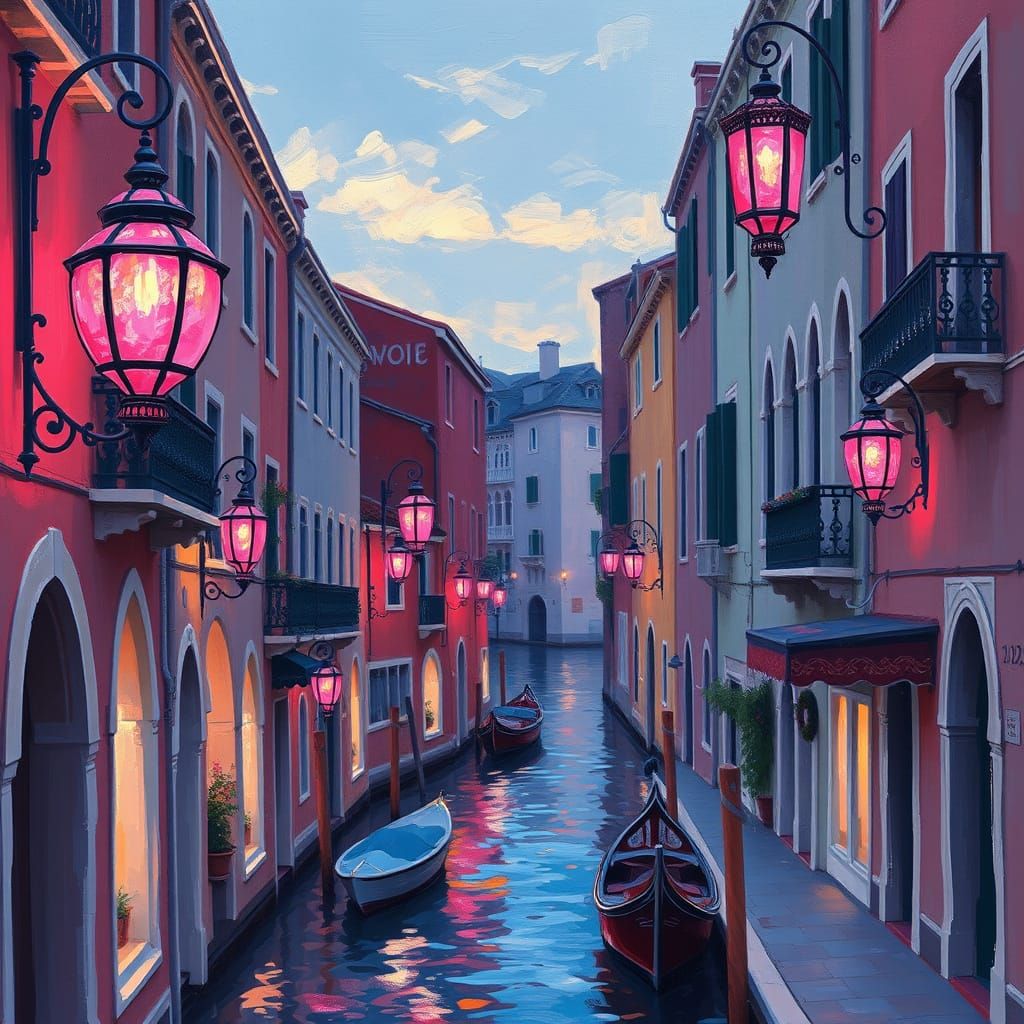 Venice Twilight: Neoimpressionistic Lantern Glow