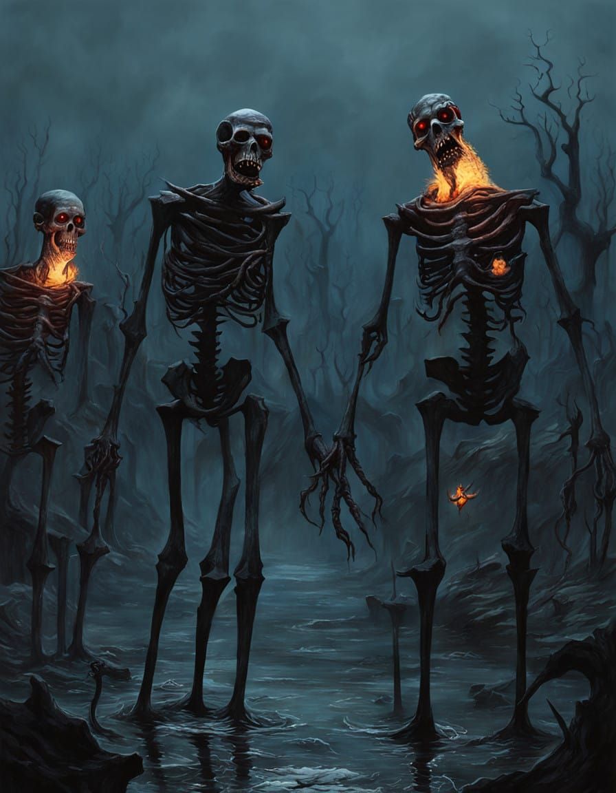 Gothic Hell Scene in Medieval Folk Art Style