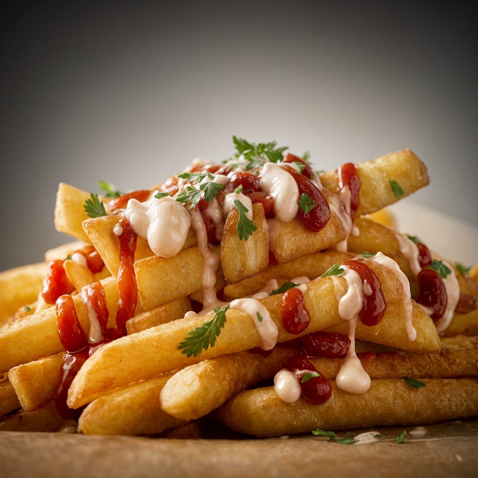 Crispy French Fries with Ketchup and Mayonnaise