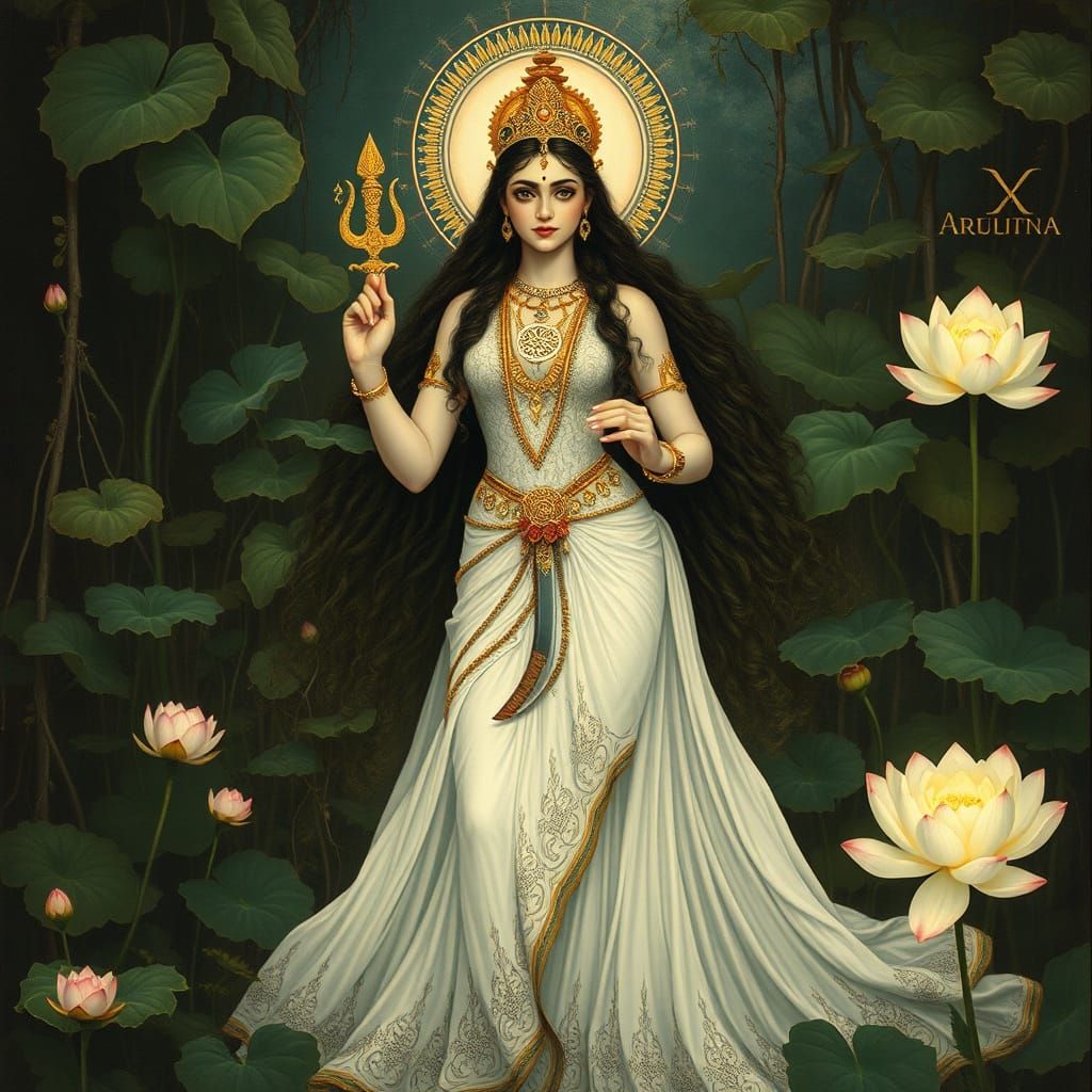 Parvati in White Dress with Mahabharata Patterns