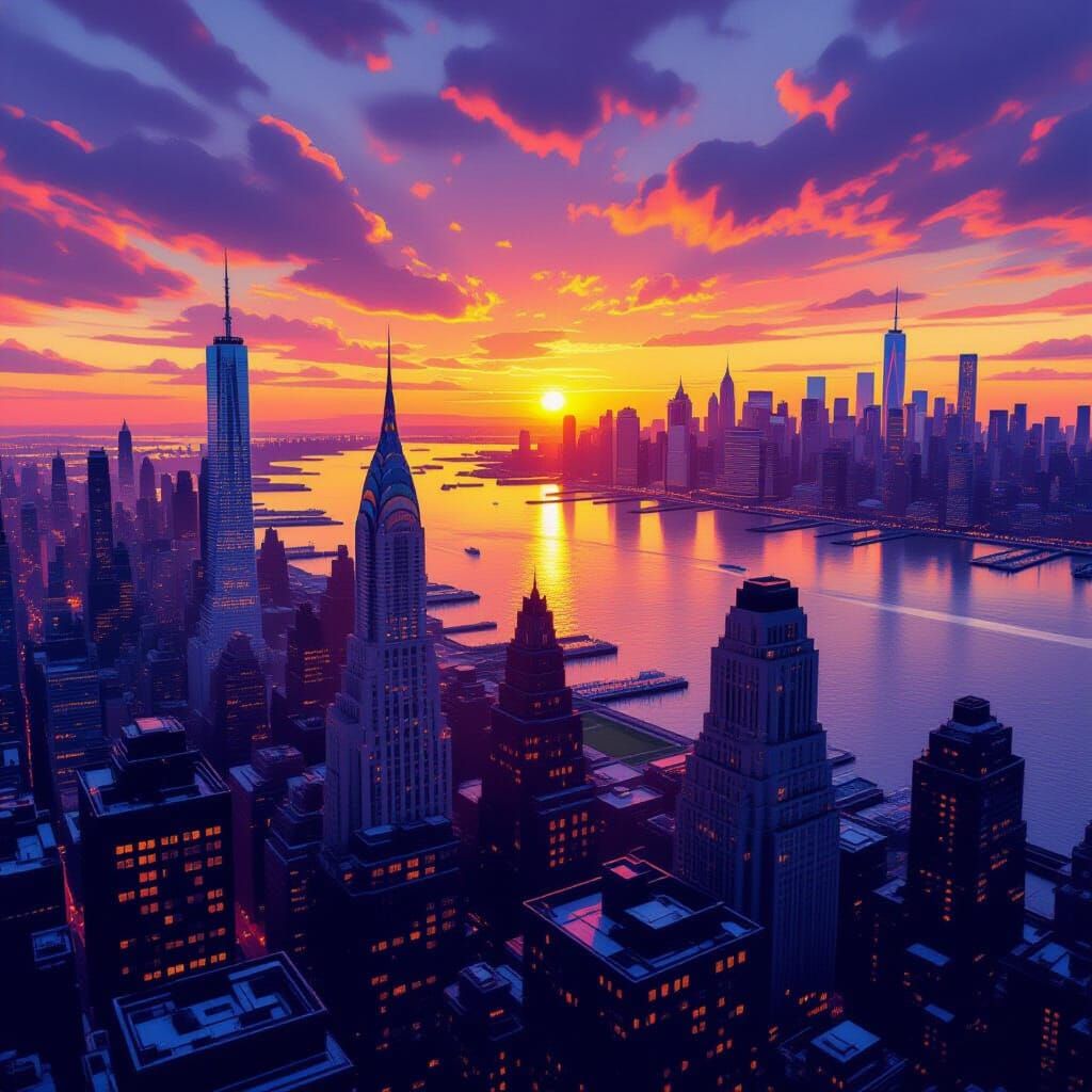 New York City Sunset: Urban Landscape Art