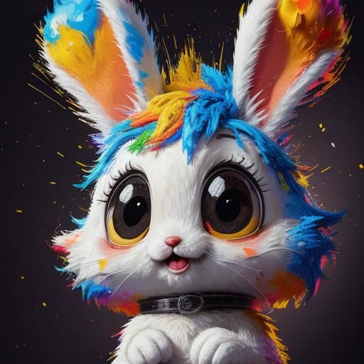 Whimsical Bunny Impasto Painting with Rim Lighting