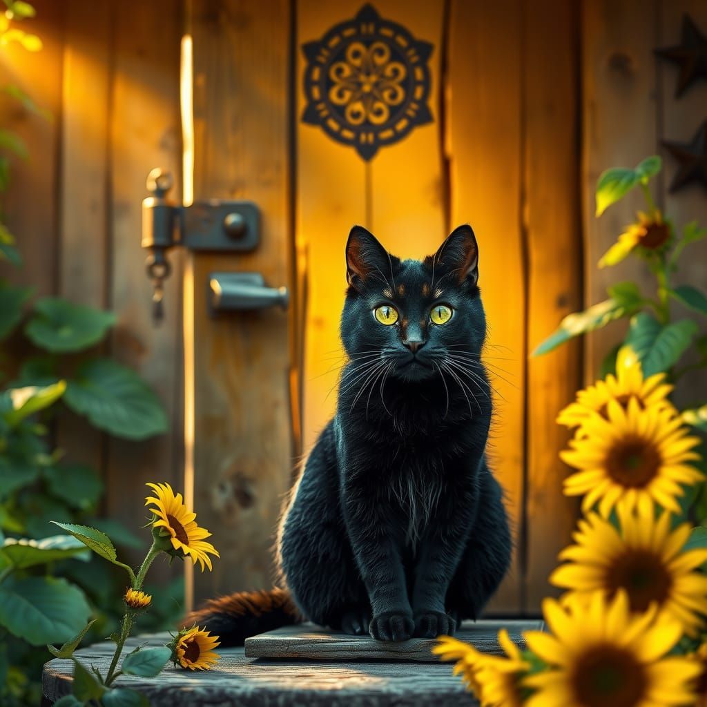 Black Cat at Mystical Door: Fantasy Matte Painting