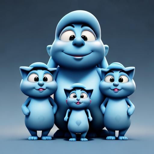 Smurf Cat Family in Pixar-Style Village