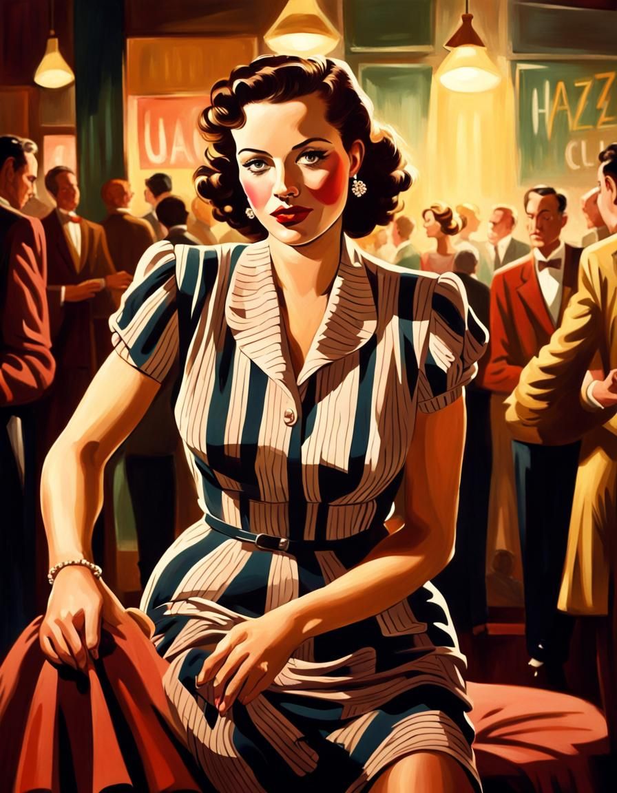 1940s Woman in Jazz Club: Impressionist Oil Painting