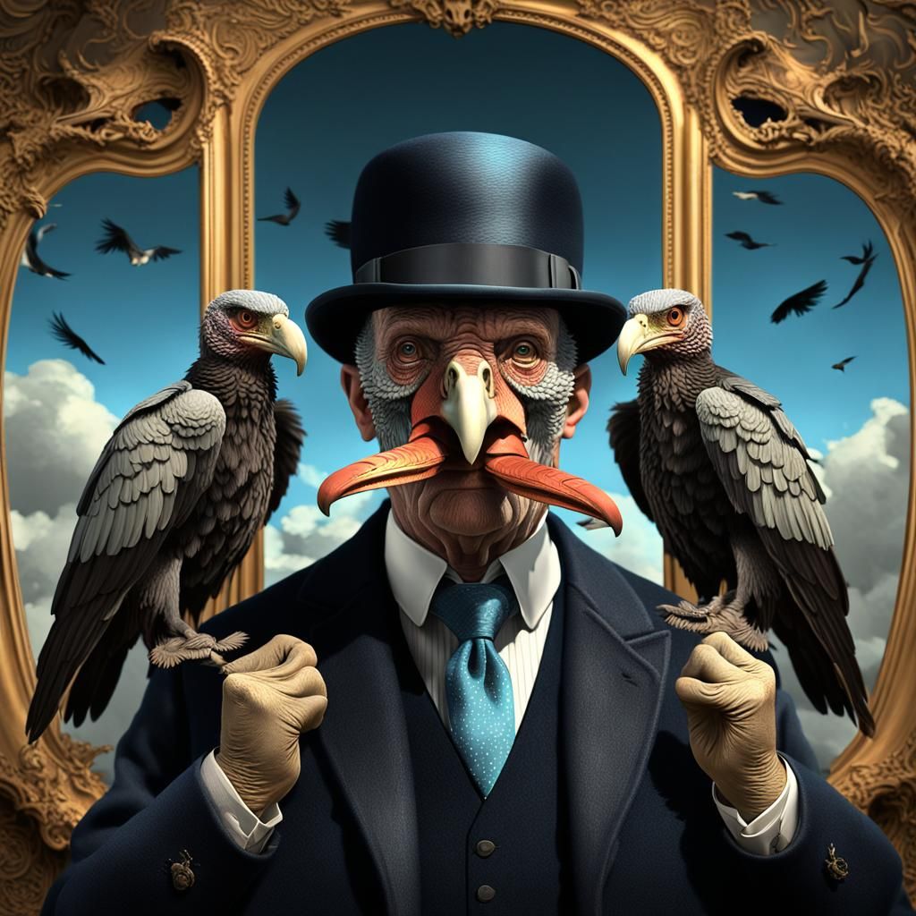 Surreal Vulture and Bowler Hat Man Digital Painting