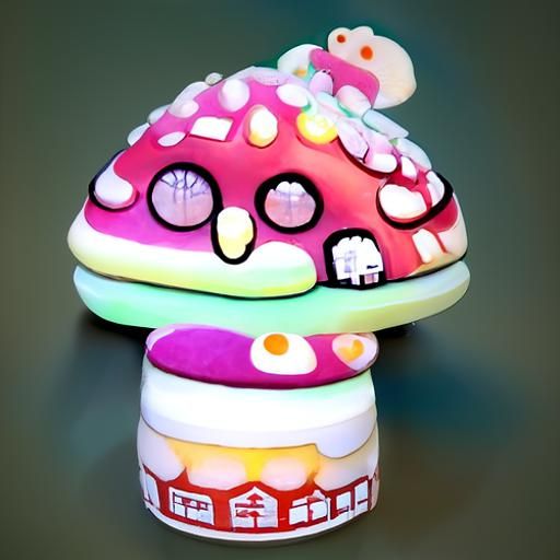 Cute Kawaii Mushroom House in Colorful Style