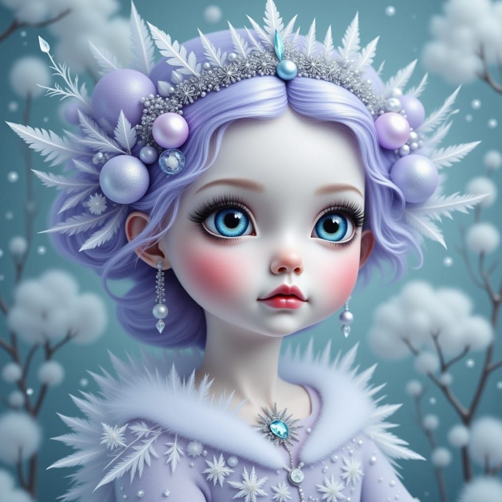 Whimsical Toddler Girl with Frosted Curls and Snowflake Tiar...