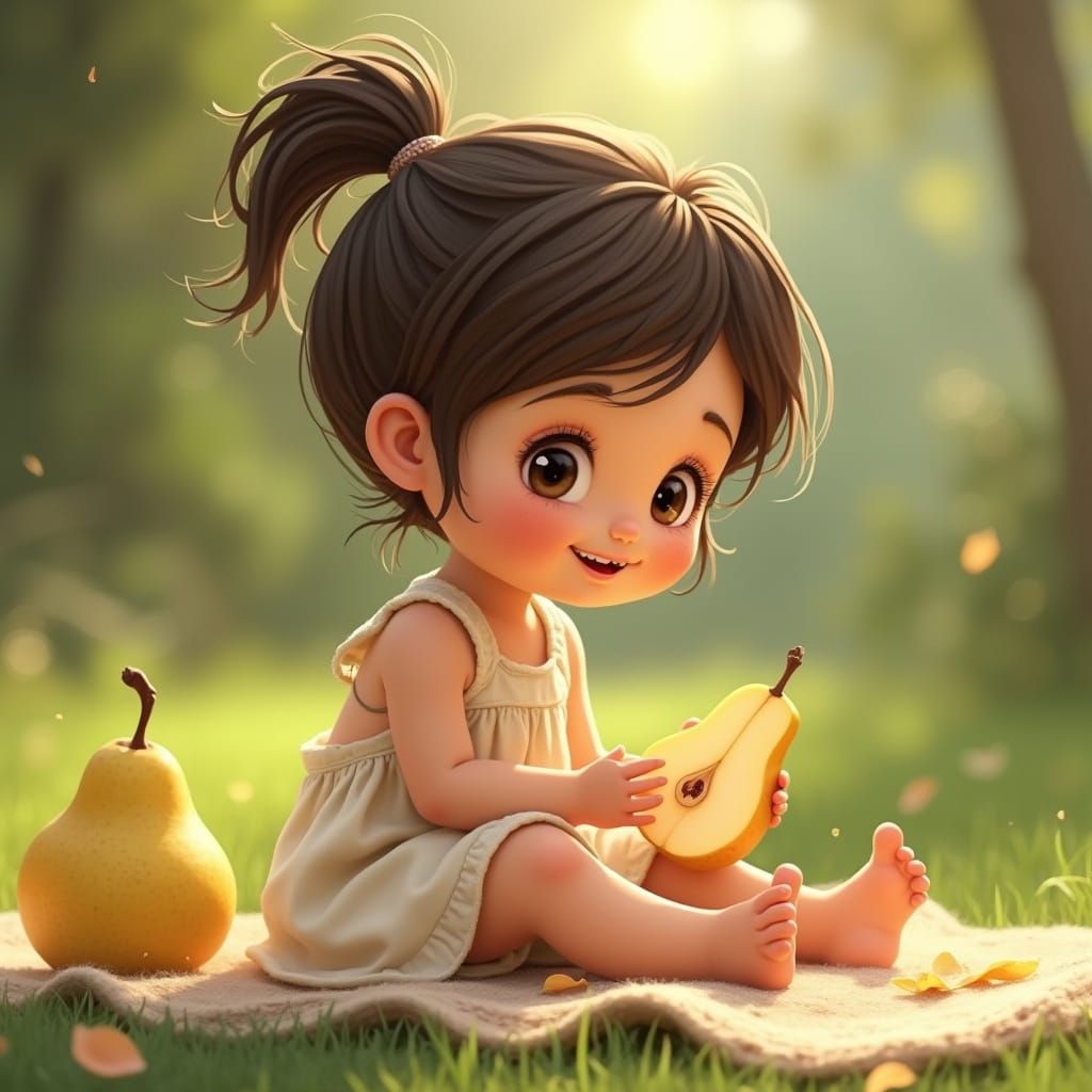 Toddler in Garden: Pixar-Style Digital Render