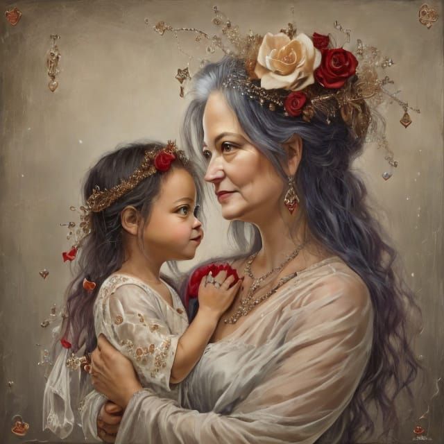 Motherly Devotion in Whimsical Watercolor Style