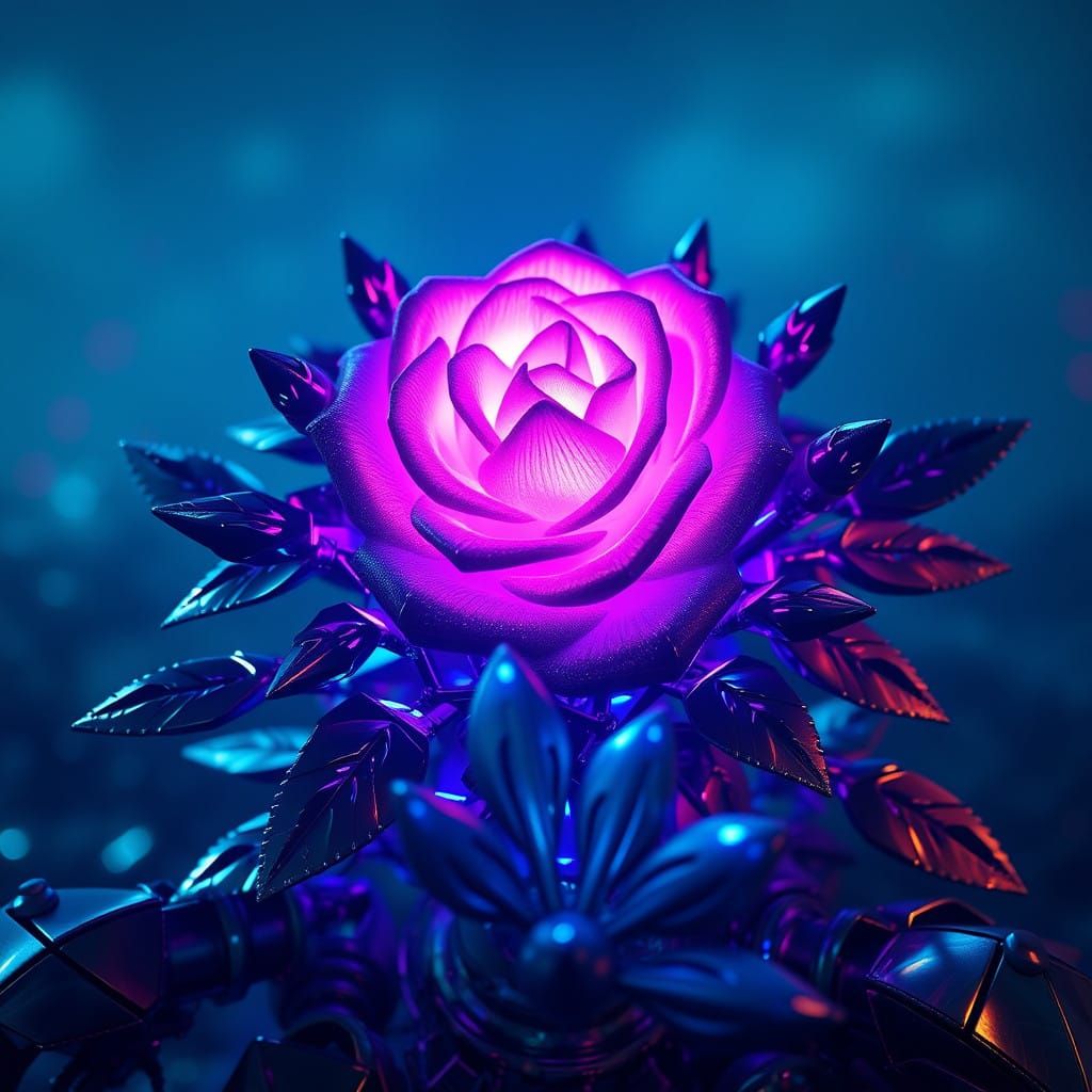 Glowing Cyberpunk Rose Bush in Futuristic Bloom