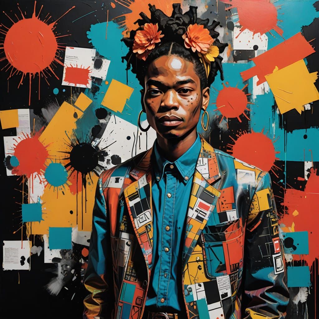 Vibrant Celebrity Portrait in Bold, Geometric Style