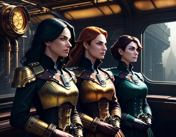 Steampunk Women Inside a Time Machine: Digital Matte Paintin...