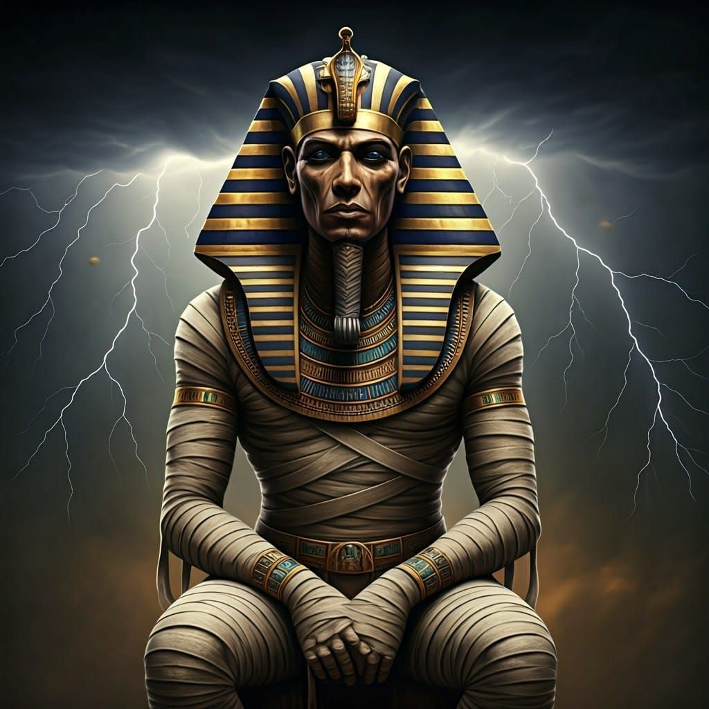 Ancient Pharaoh Mummy Radiates Power Under Dramatic Lightnin...