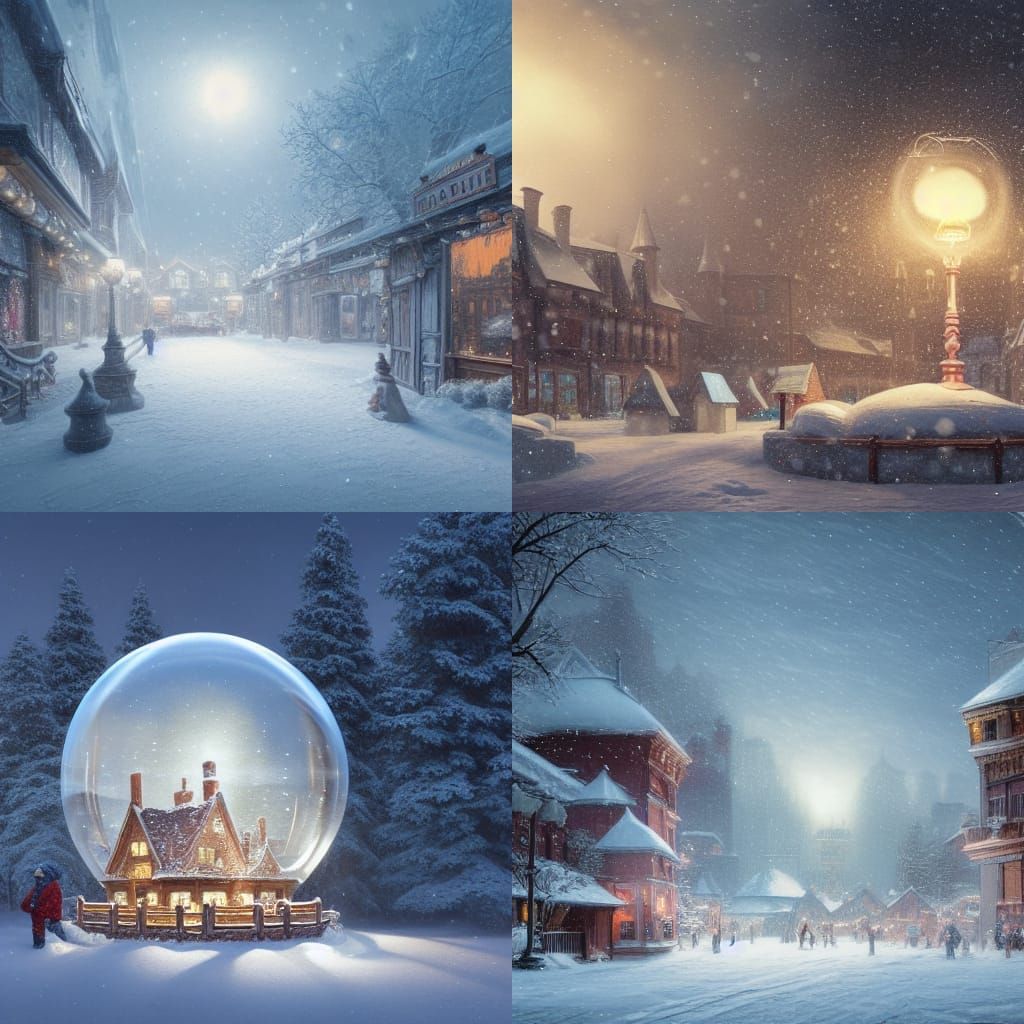 Ornate Winter Village Inside Snow Globe