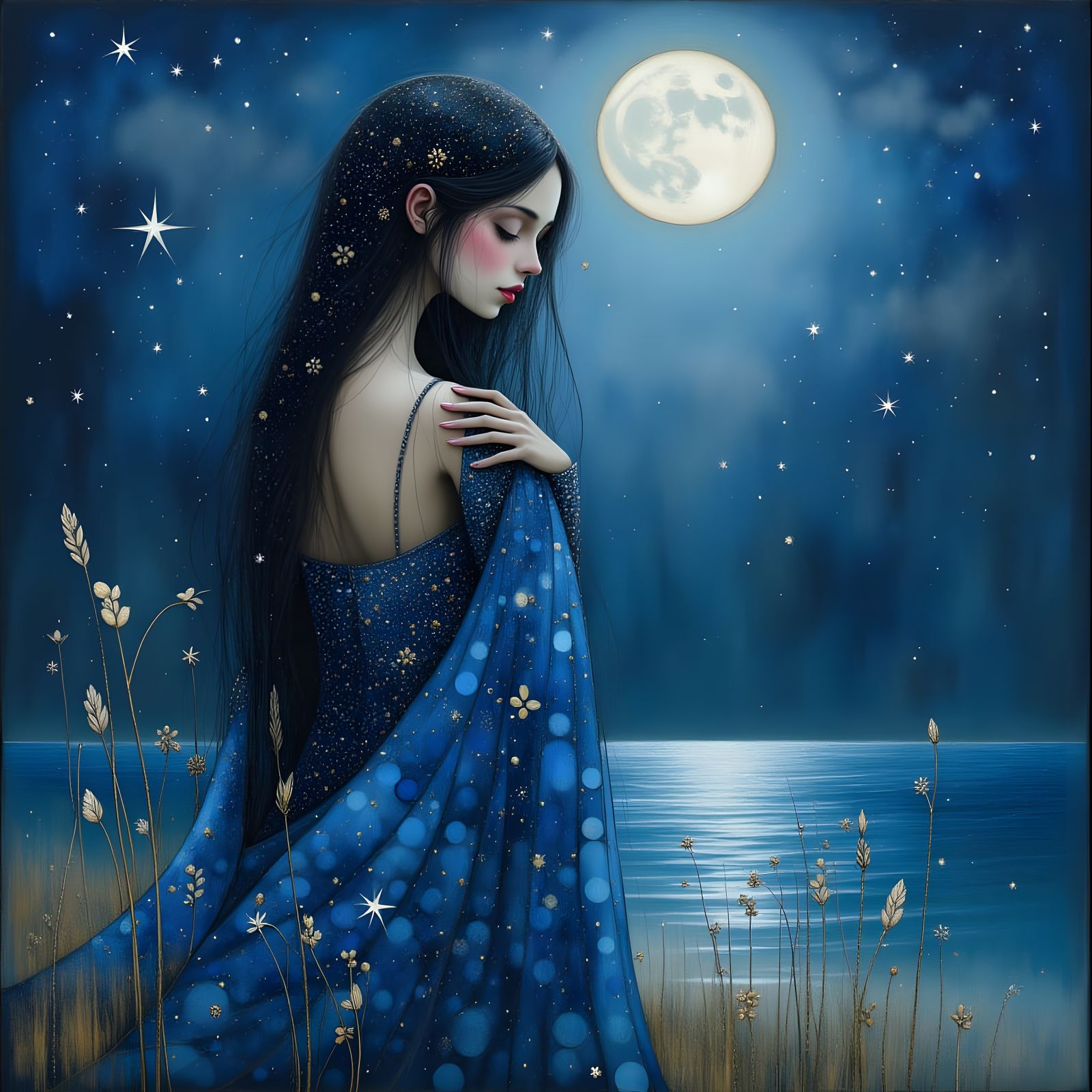 Norse Goddess Introspection Under Starlight