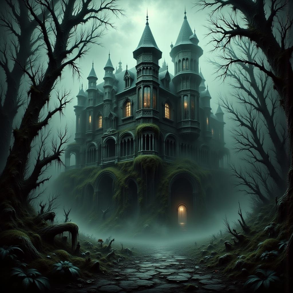 Dark Surreal Castle in Gothic Architectural Style