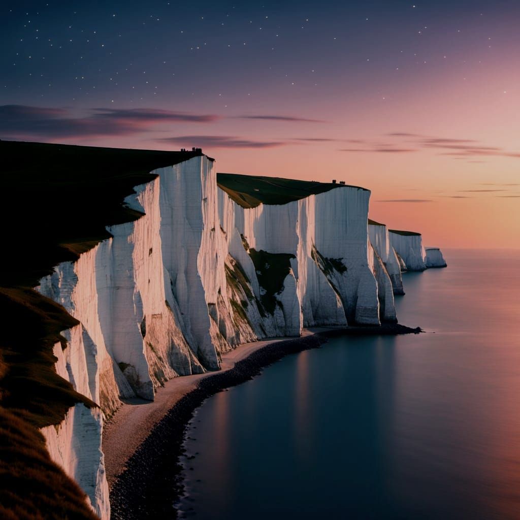 Twilight Cliffs of Dover Under Starry Skies
