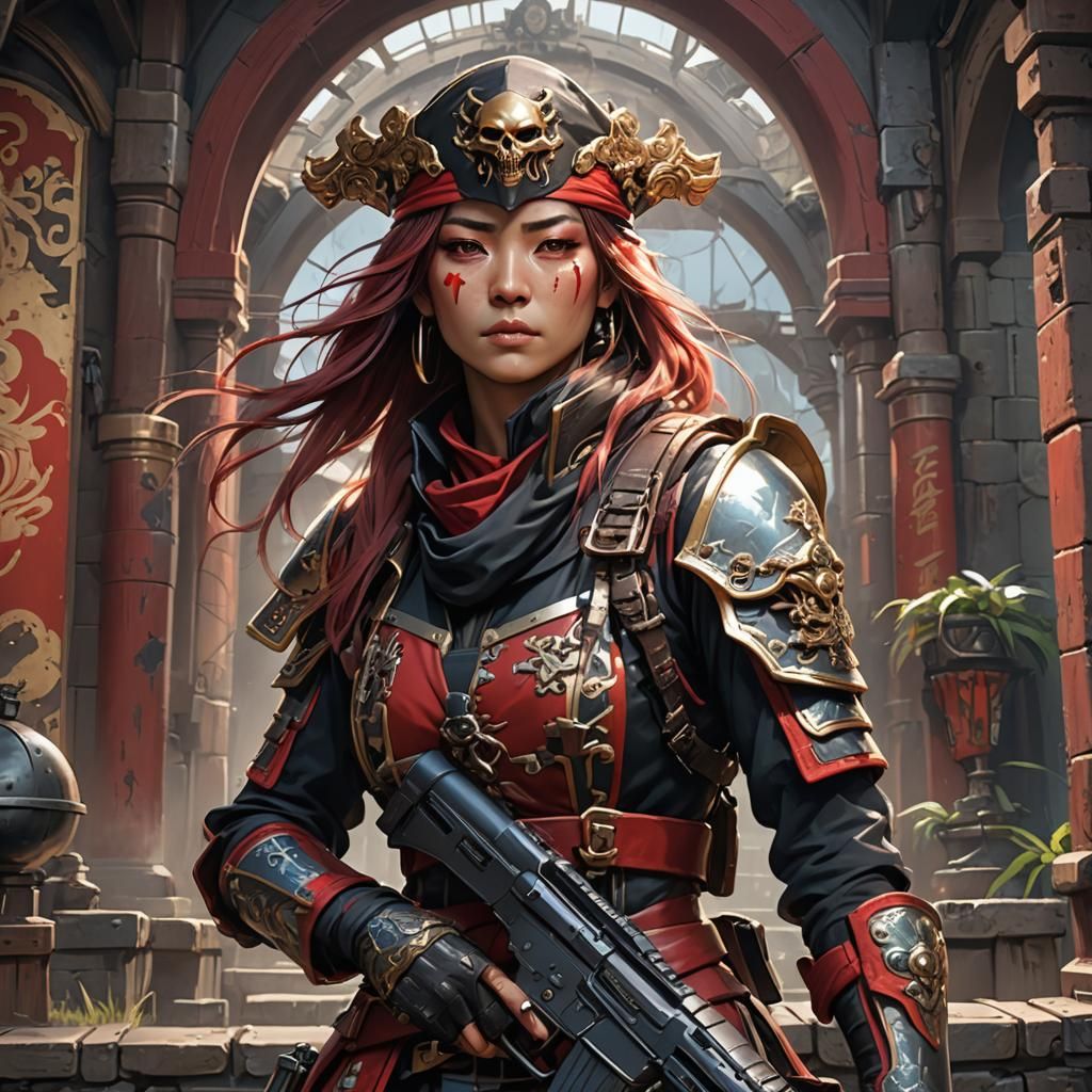 Japanese Pirate Warrior in Art Nouveau Style