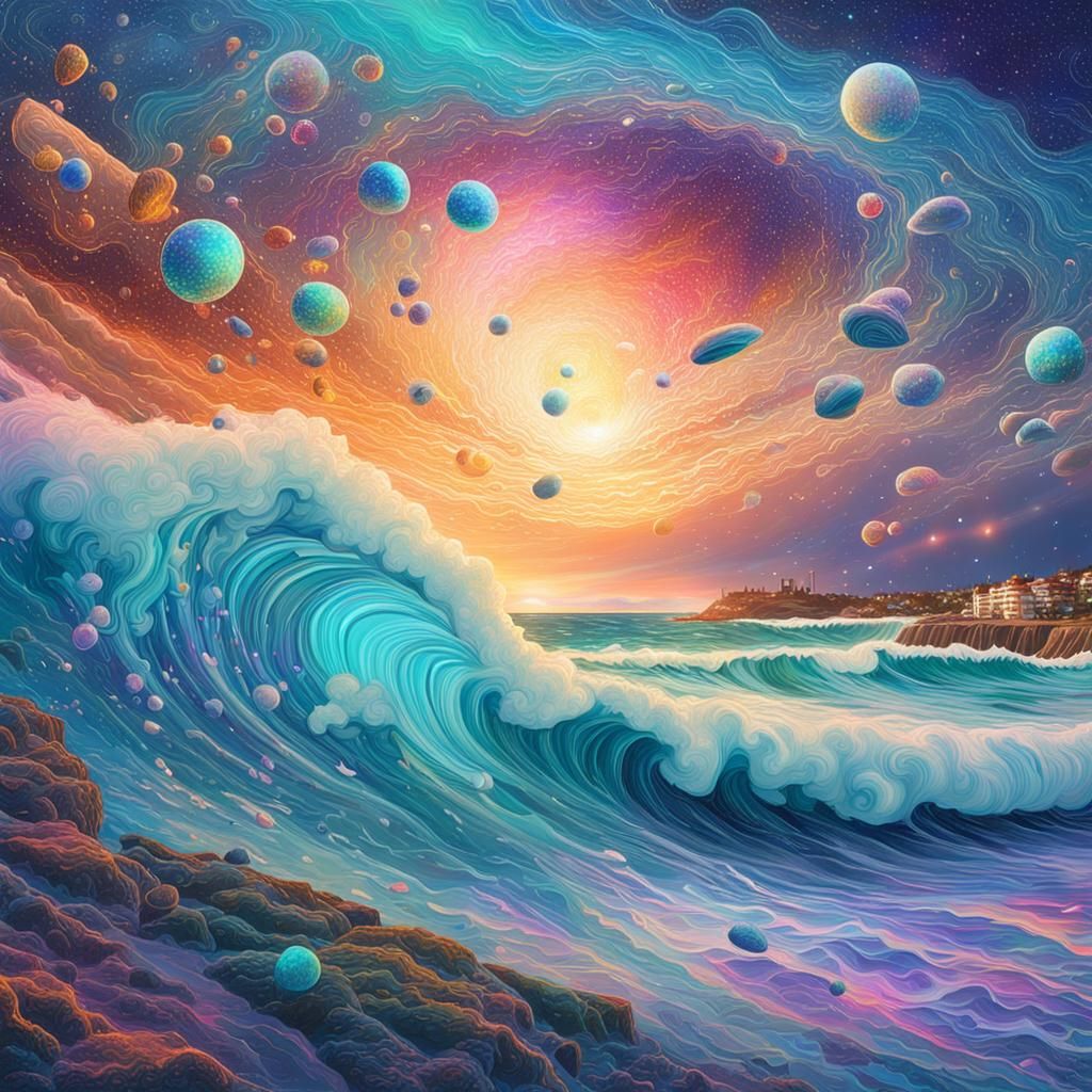 Bondi Beach Waves: Holographic Cosmic Illustration