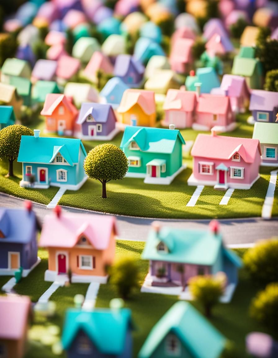 Pastel Suburbs from Above: Edward Scissorhands Style