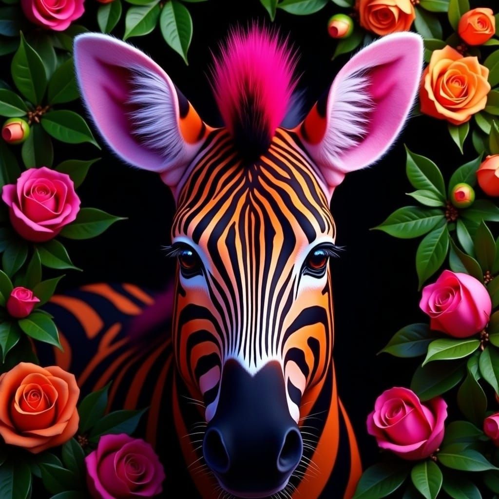 Colorful Zebra Portrait in Detailed Matte Painting