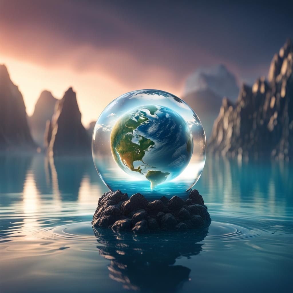 Earth in Glass Ball Floating: Fantasy Concept Art