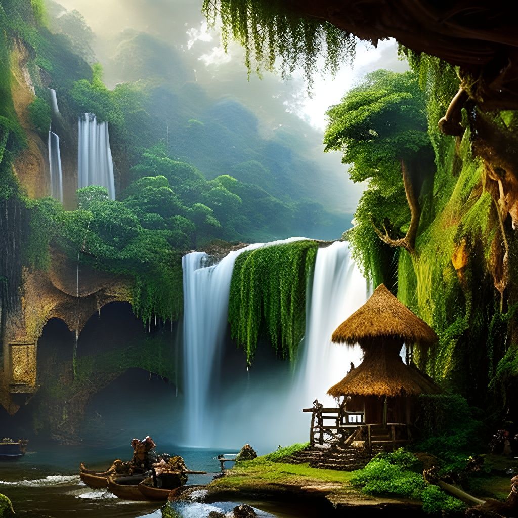 Medieval Village in Madagascar Jungle: Oil Painting