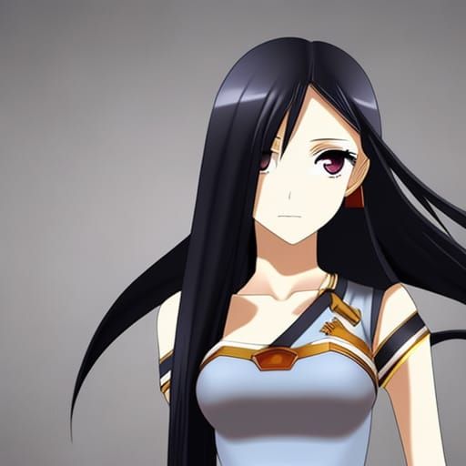 Elegant Anime Girl with Long Black Hair