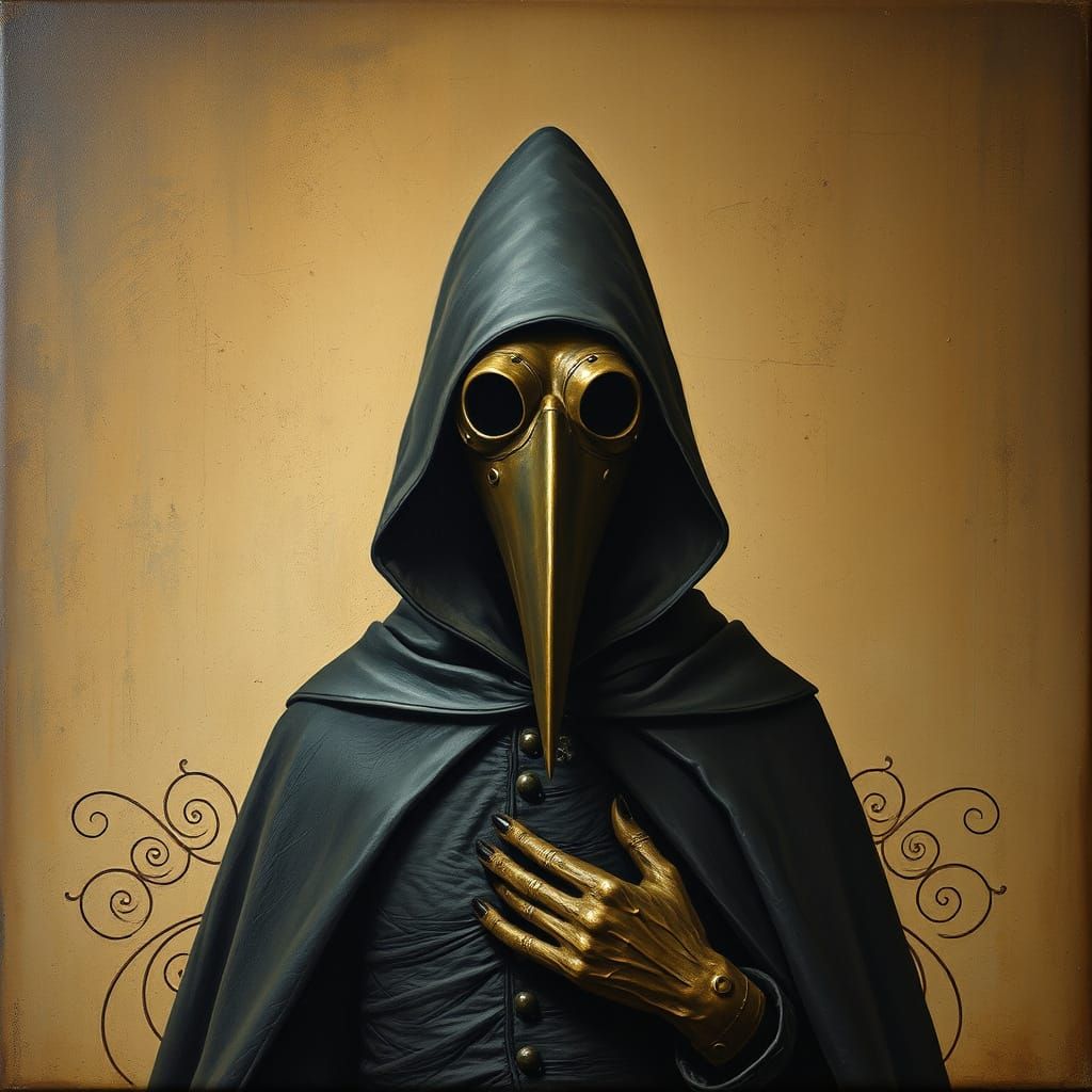 Mysterious Plague Doctor in Venice Festival, Impasto Oil Pai...