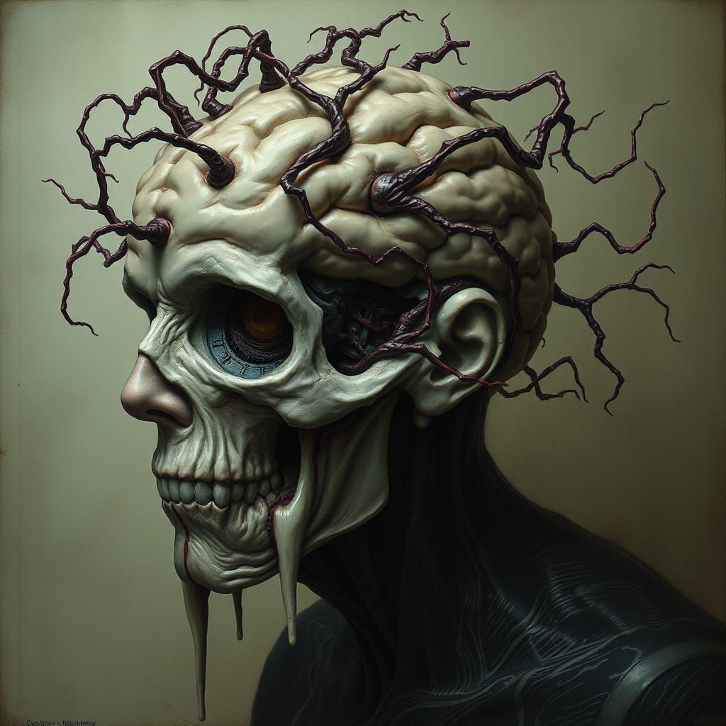 Surreal Portrait of a Mind in Chaos, Blending Biomechanical ...